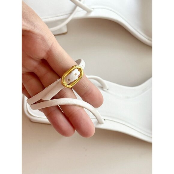 ZARA White Faux Leather Square Toe Strappy Block Heel Wraparound Sandals Size 39 - Picture 5 of 13